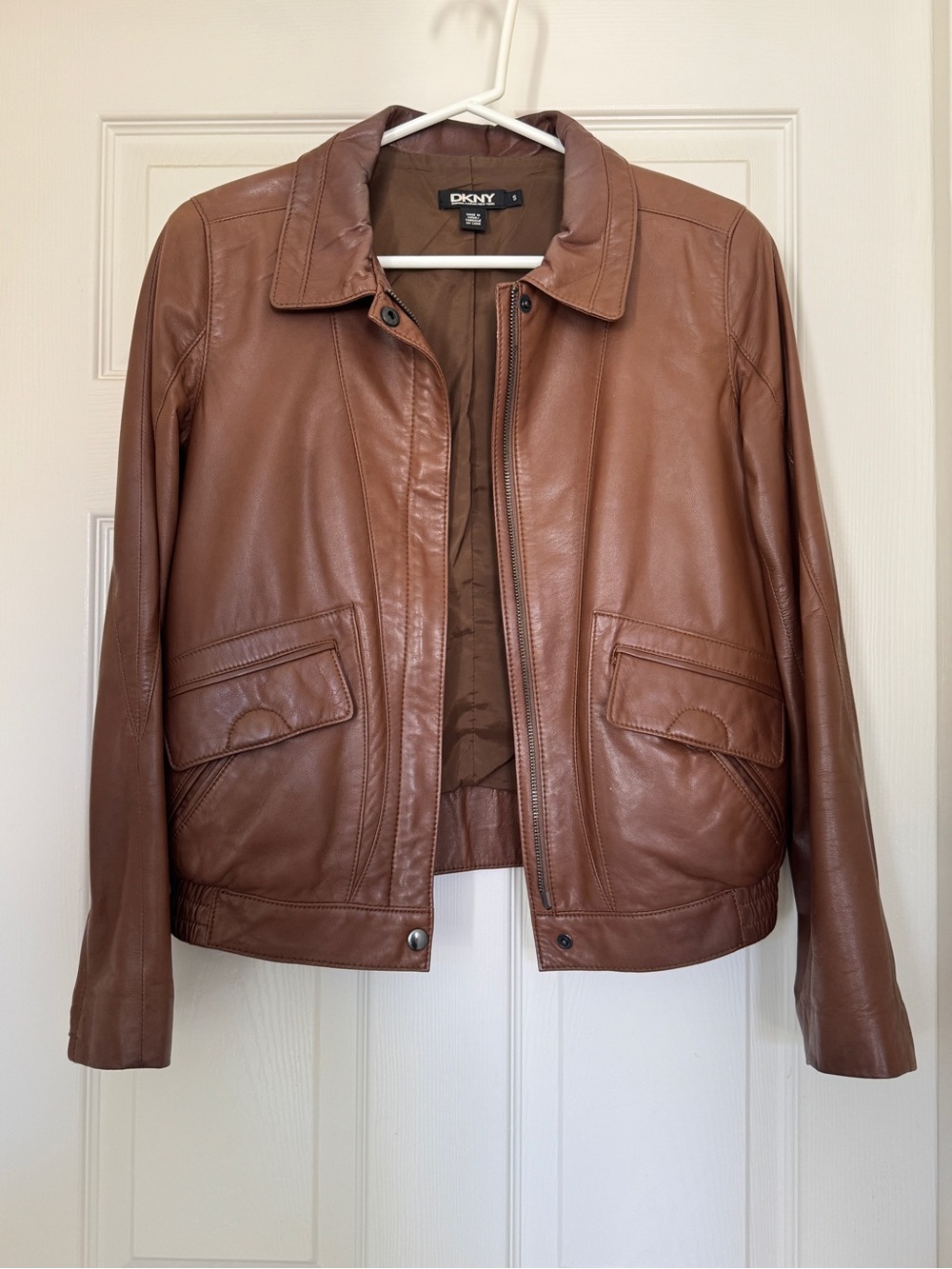 DKNY 100% Syrian Lambskin Brown Leather Jacket